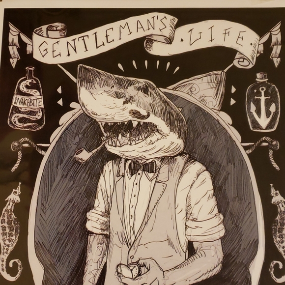 Too Fast Gentleman's Life 11" x 17" Shark Man Nautical Tattoo Flash Art Print - Picture 2 of 8
